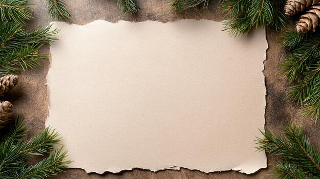 A piece of paper with pine cones and fir branches photo