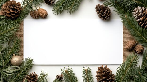 Navidad árbol y pino conos en blanco antecedentes foto