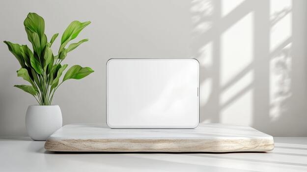 A white square box sitting on a marble block photo
