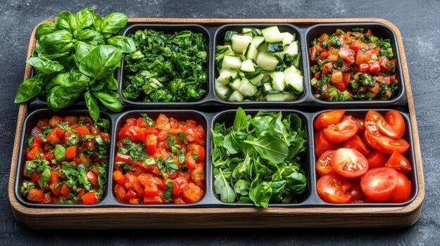 A tray of vegetables with different types of vegetables photo