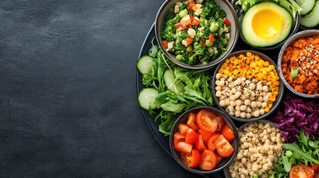 A plate with different types of vegetables and salad photo