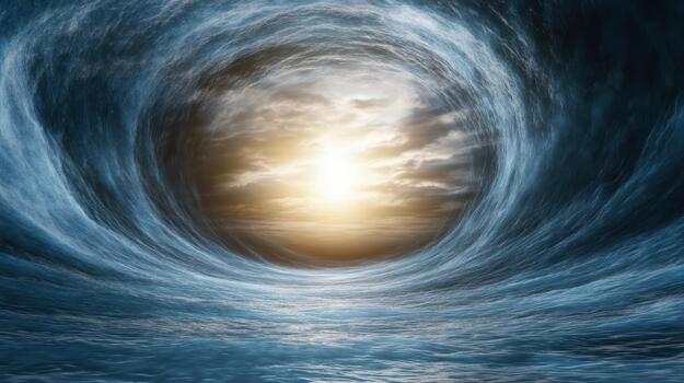 A vortex in the ocean with a bright light coming out of it photo