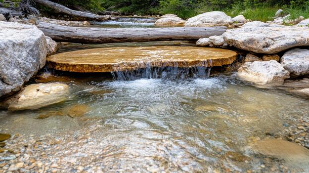 A waterfall flowing over a rock ledge in a river photo