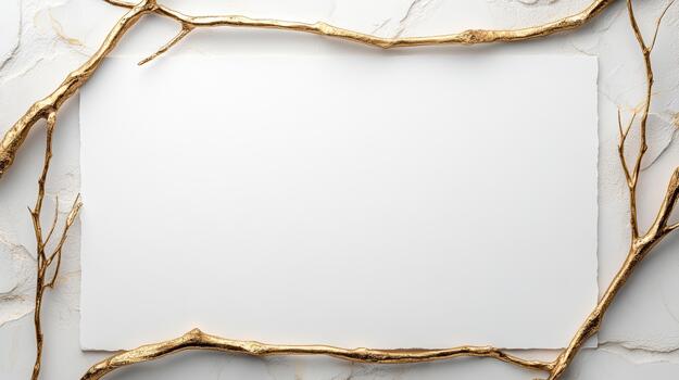 A white square frame surrounded by gold branches photo