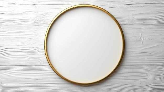 Gold oval frame on white wood background 3d rendering photo