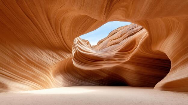 Soft sandstone canyon arch with layered curves and warm light creating serene desert scene photo