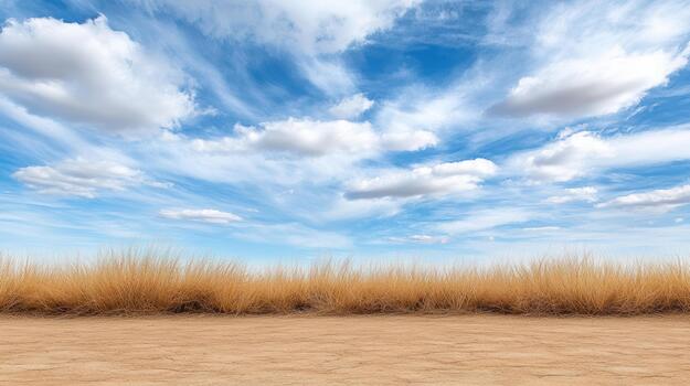 A desert with grass and sky photo