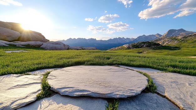 A stone circle in the middle of a grassy field photo