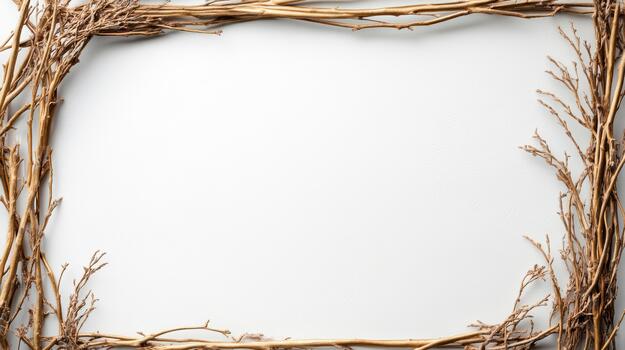 A square frame made of twigs on a white background photo