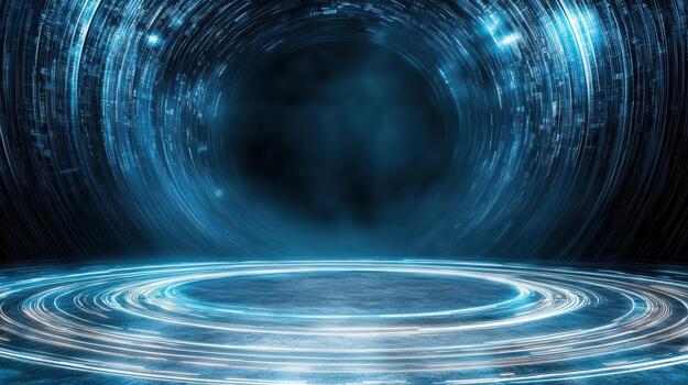 A blue tunnel with a circular light in the center photo