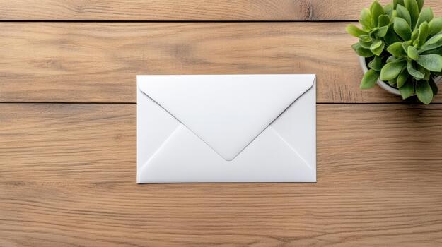 An envelope with a white envelope on a wooden table photo