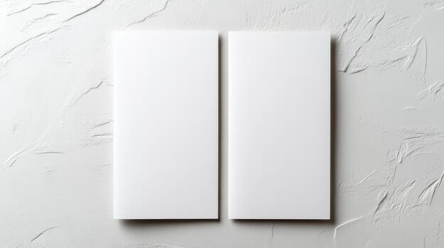 Two white rectangular pieces of paper on a white wall photo