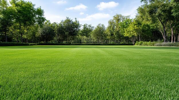 A green grass field with trees and grass photo