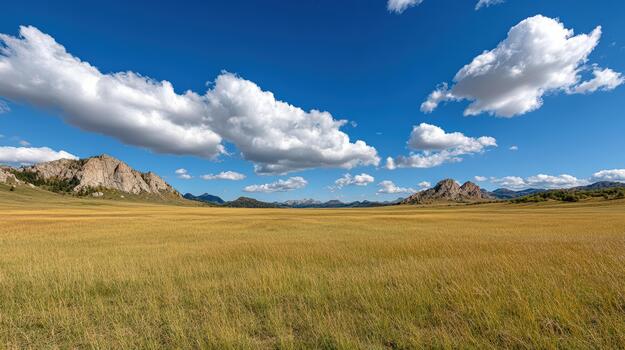 A large field with tall grass and mountains photo