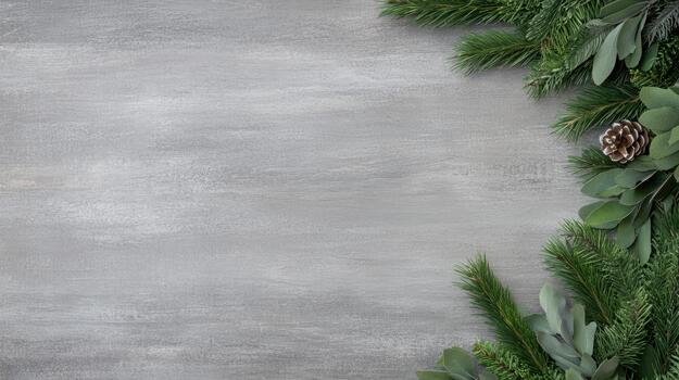 Christmas greenery border on a gray background photo