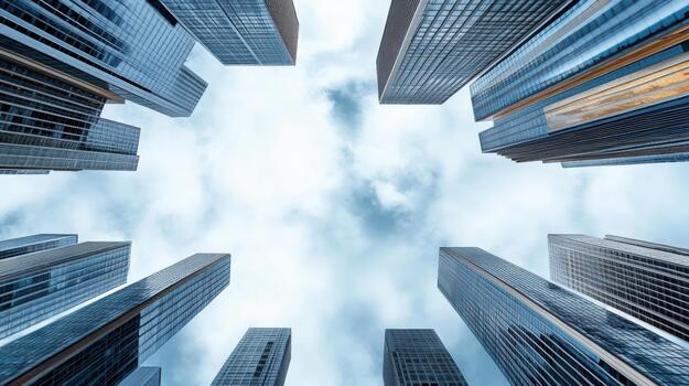 Tall buildings in the sky with clouds in the background photo