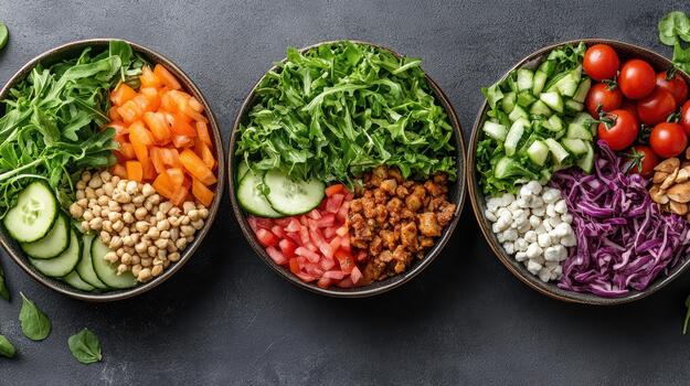 Four bowls of different types of salad photo