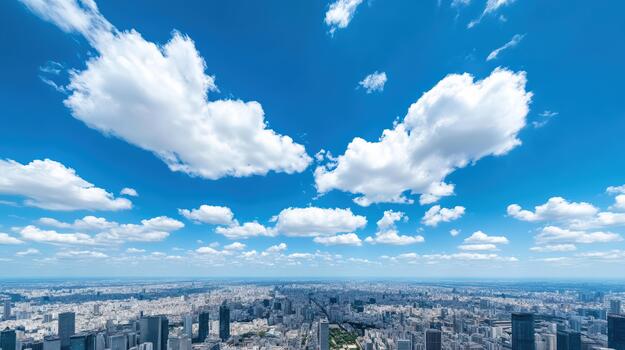 A view of the city from above with clouds in the sky photo