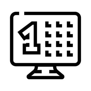 Computer monitor displaying number one with grid matrix vector