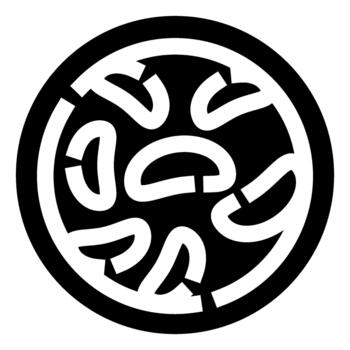 Pizza pie icon with abstract toppings in black and white vector