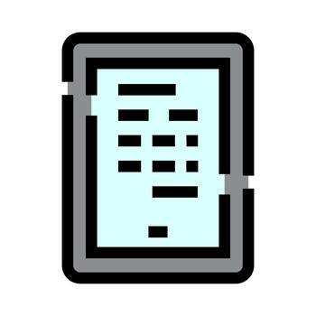 portátil dispositivo mostrando digital contenido con texto y íconos vector