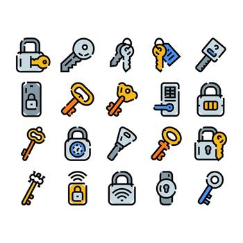 Keys and locks security access control icons set vector