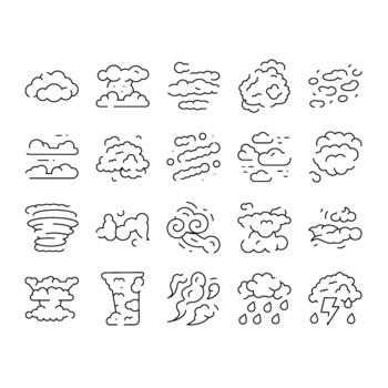 Clouds and weather conditions line icons set vector
