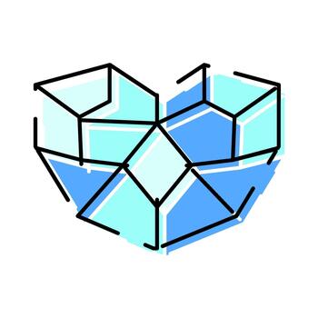 Heart shape created by abstract geometric blue cubes and lines vector