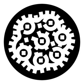 Interlocking gears mechanism working together icon vector