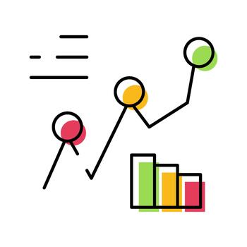 Analyzing business data with charts and graphs icon vector
