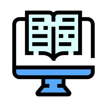 digital libro leyendo en computadora pantalla icono vector