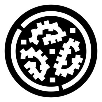 Gears mechanism working inside abstract black circle icon vector