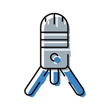 Microphone on tripod for podcast recording and broadcasting vector