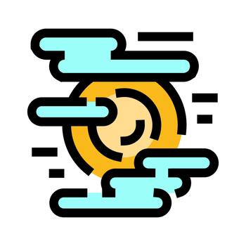 Dom detrás nubes y niebla icono vector