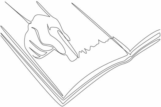 Continuous one line drawing hand is erasing writing in a book with a rubber eraser. Some tasks need to be fixed. Rectification. National Rubber Eraser Day. Single line draw illustration vector