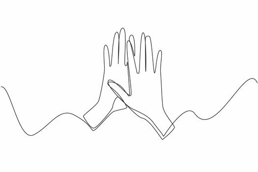 Continuous one line drawing two hands doing a high five. Symbol of intimacy. Supporting each other to achieve common goals. Friend. National High Five Day. Single line draw illustration vector