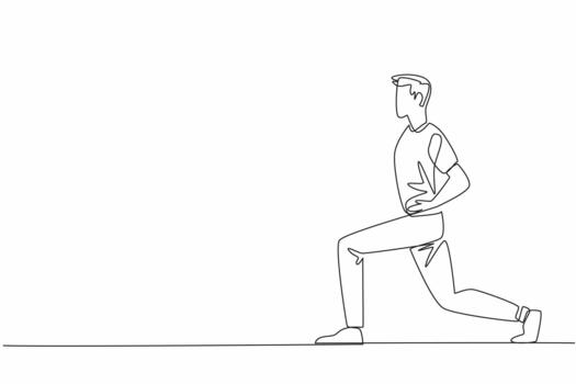 Continuous one line drawing man doing exercise by holding waist. Stretching. Avoid stiffness or cramps in the thighs during exercise. Love Your Thighs Day. Single line draw illustration vector