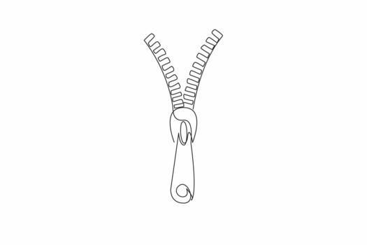 Single continuous line drawing partially open zipper. Connecting two sides of the material into one. Want to take something when opened. National Zipper Day. One line design illustration vector