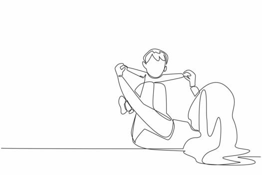 Continuous one line drawing mother lying on the floor while playing with baby. Sunbathing in the morning. Healthy. Activities in the park. Play. Baby Day. Single line draw design vector