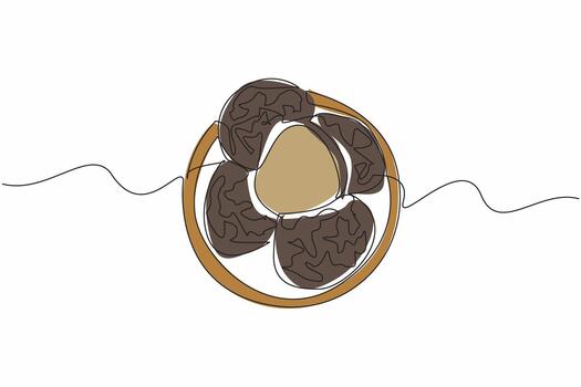 continuo uno línea dibujo un pila de trufas división en dos a el cima. comidas ese Contiene el aroma de nueces o ajo. seta. nacional trufa día. soltero línea dibujar diseño ilustración vector