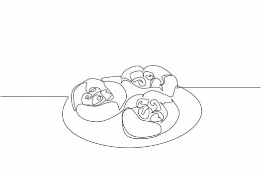 continuo uno línea dibujo 3 frambuesa popovers en un pequeño lámina. alto fibra bocadillo para niños. para el fin de semana. delectación. nacional frambuesa popover día. soltero línea dibujar ilustración vector