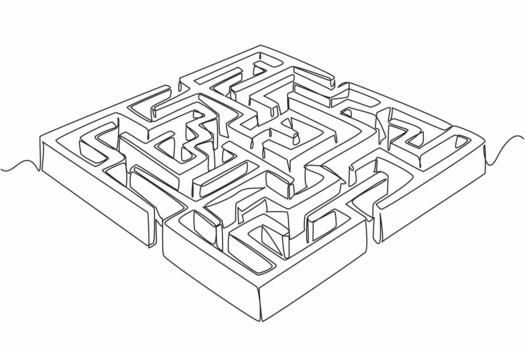 Continuous one line drawing wall labyrinth with several entrances and exits. Full of twists and turns. Calm the mind to find solution. World Labyrinth Day. Single line draw illustration vector