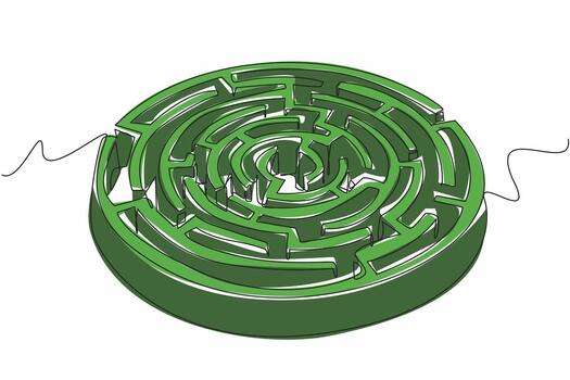 Single continuous line drawing labyrinth of circular plants. Educational playground. Learn to be patient in finding solutions. Winding garden. World Labyrinth Day. One line design illustration vector