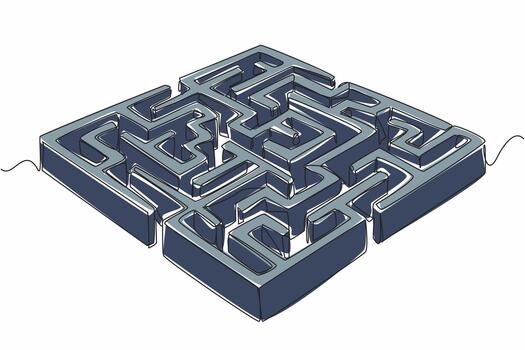 Continuous one line drawing wall labyrinth with several entrances and exits. Full of twists and turns. Calm the mind to find solution. World Labyrinth Day. Single line draw design illustration vector