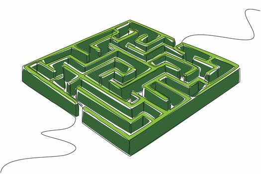 Single one line drawing labyrinth of box shaped plants. Using intuition. Finding solutions to problems that are too complex. Escaping. World Labyrinth Day. Continuous line design graphic illustration vector