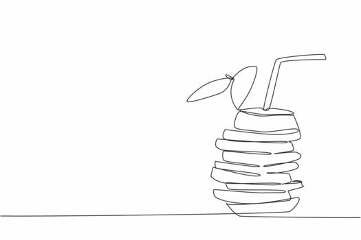 soltero continuo línea dibujo pila de naranja rebanadas hecho en un zigzag modelo con pajitas muy creativo presentación. disfrutando naranjas nacional naranja jugo día. uno línea diseño vector