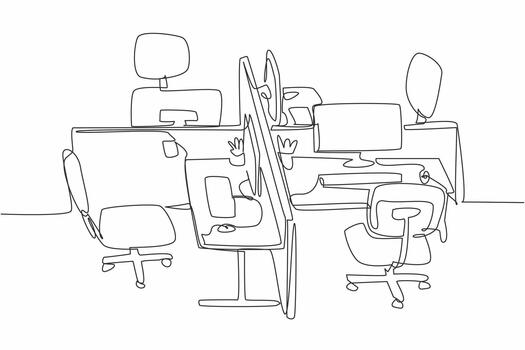 soltero uno línea dibujo 4 4 giratorio cubículo oficina cajas anti convencional espacio de trabajo diseño. conveniencia durante personal reuniones comodidad. nacional cubículo día. continuo línea diseño ilustración vector