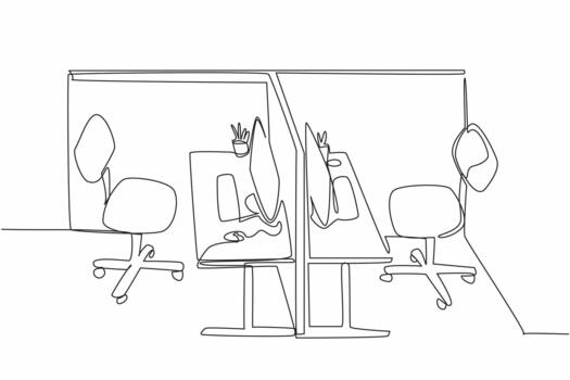 soltero continuo línea dibujo cubículo oficina frente a cada otro. diseñado para fácil coordinación Entre compañeros de trabajo conveniencia. limpio. limpio. nacional cubículo día. uno línea ilustración vector