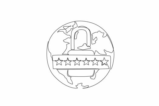 Single one line drawing globe with an open padlock in the middle. Use a unique combination of letters and numbers for the password. World Password Day. Continuous line design graphic illustration vector