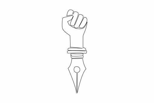 Single continuous line drawing a hand that is clenched into fist, bottom like pen. Symbolism. The struggle to convey news through writing. World Press Freedom Day. One line design vector
